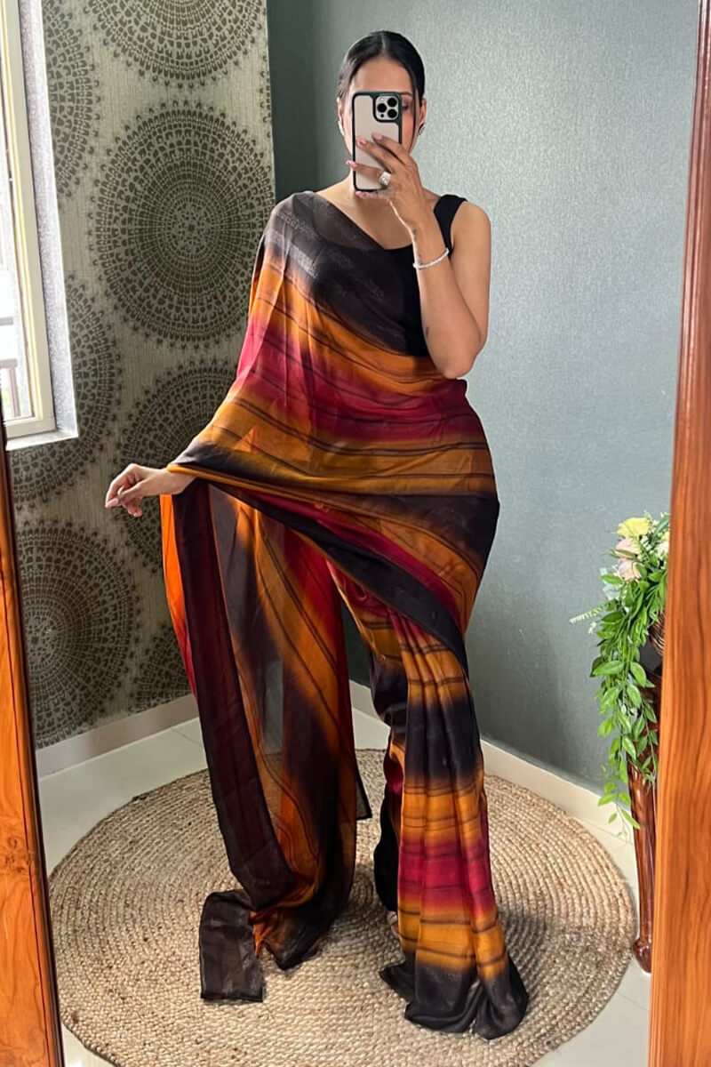 Grace Meets Convenience – Multicolor Nylon Silk Pre-Stitched Saree