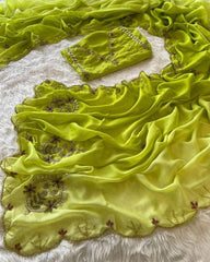 Vibrant Ready To Wear Rangoli Silk Saree in Parrot Green