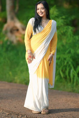 Yellow & White Georgette Saree