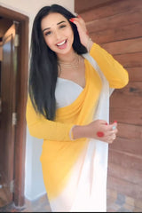 Yellow & White Georgette Saree