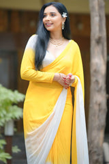 Yellow & White Georgette Saree