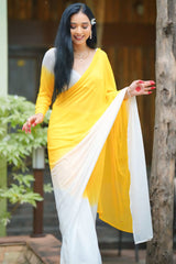 Yellow & White Georgette Saree