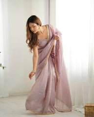 Step Into Opulence with Our Ready To Wear Lavender Crush Silk Saree