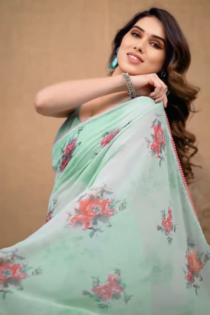 Sea Green Georgette Sarees