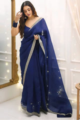 Navy Blue Organza Silk Saree