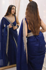 Navy Blue Organza Silk Saree