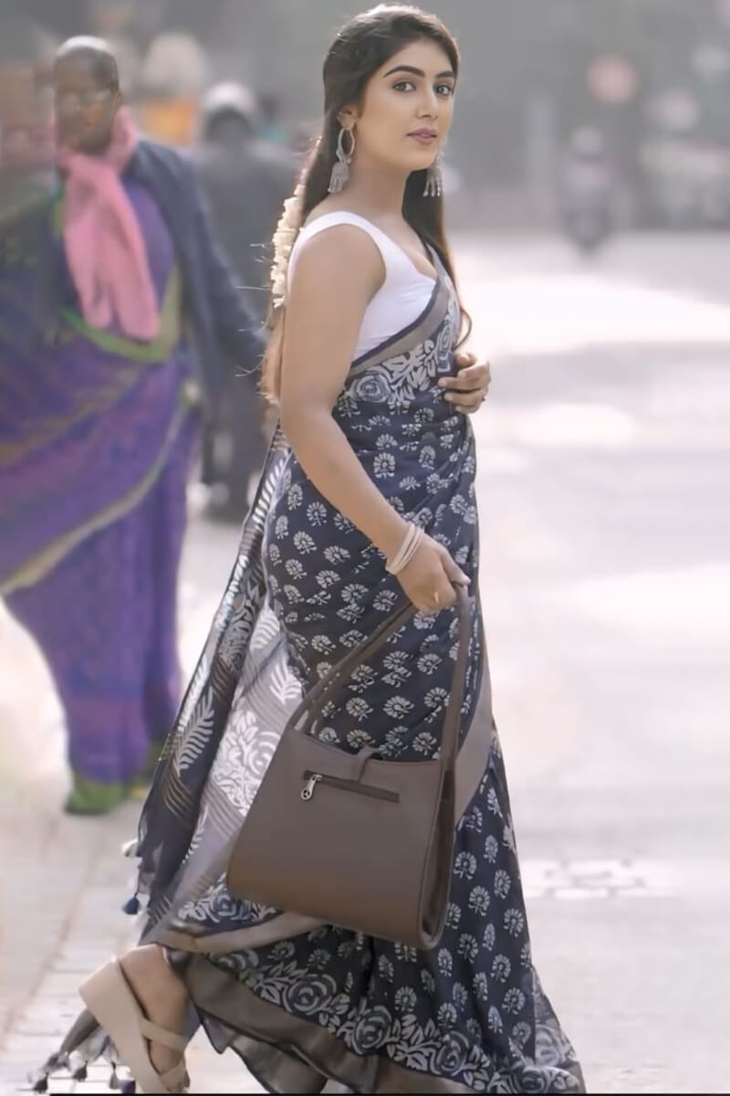Charismatic Navy Blue Cotton Pre-Stitched Saree