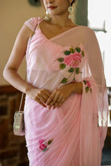 Graceful & Effortless – Pink Georgette Pre-Stitched Saree