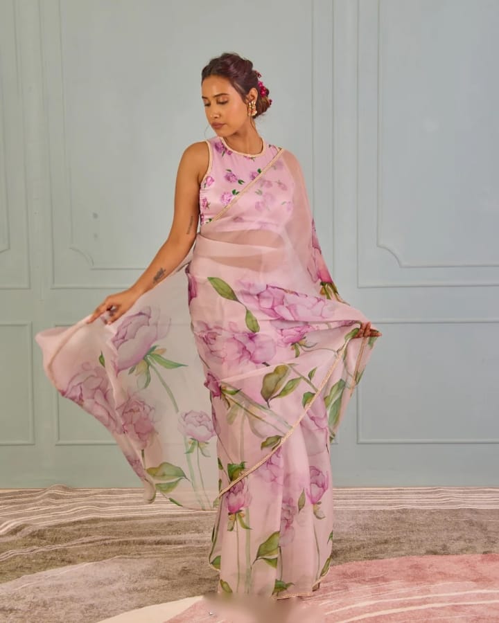 Pink Organza Silk Saree