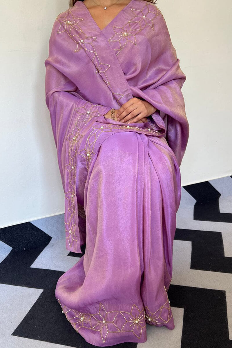 lavender Malai Satin Silk Saree