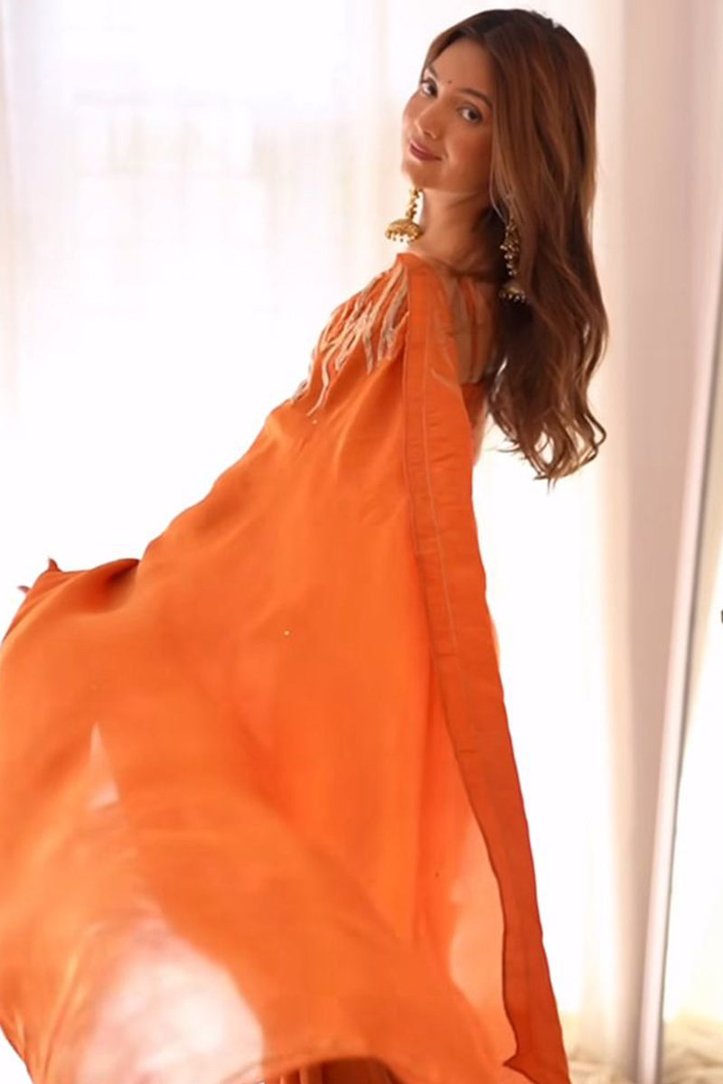 Orange Malai Satin Silk Saree