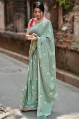 Pista Mul Cotton Pre-Stitched Saree with Digital Print & Pocket