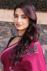 Stylish & Practical – Dark Pink Mul Cotton Digital Printed Pre-Stitched Saree with Pocket