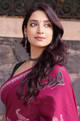 Stylish & Practical – Dark Pink Mul Cotton Digital Printed Pre-Stitched Saree with Pocket