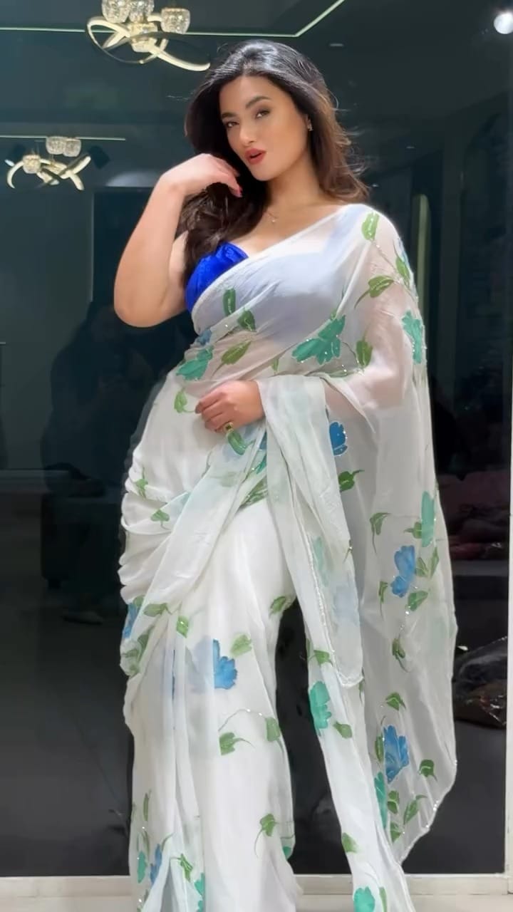 White Georgette Saree