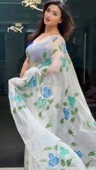 White Georgette Saree