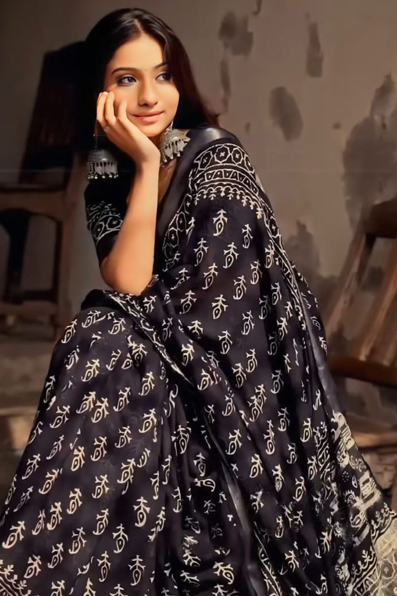 Black Cotton Saree