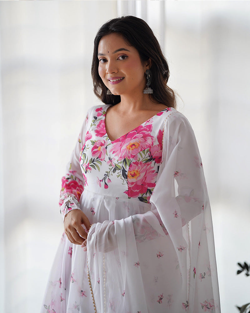 Soft Organza Silk Anarkali Suit with Printed Design & Gota Patti Dupatta