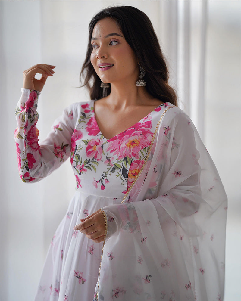 Soft Organza Silk Anarkali Suit with Printed Design & Gota Patti Dupatta