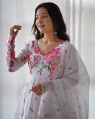 Soft Organza Silk Anarkali Suit with Printed Design & Gota Patti Dupatta