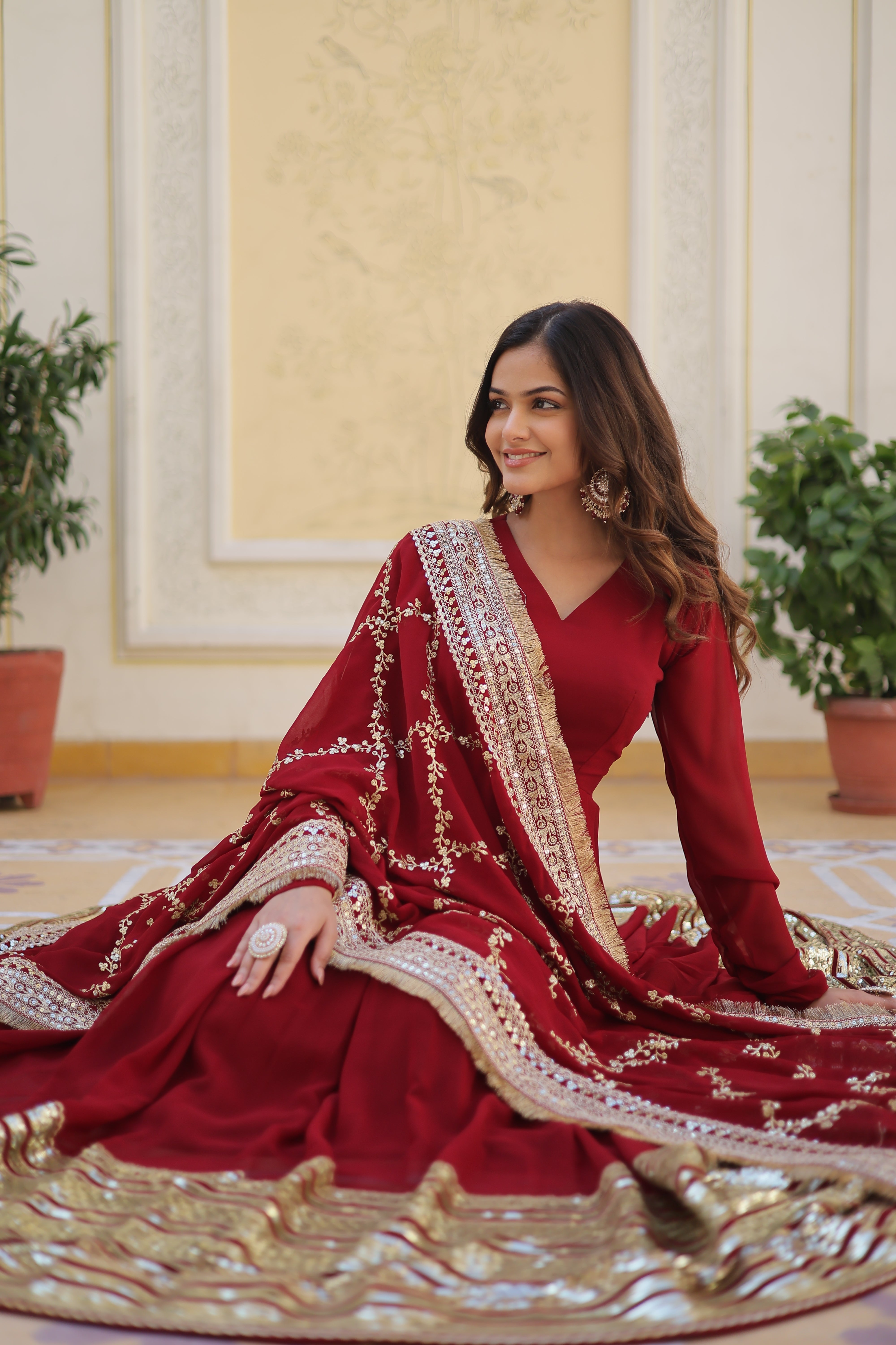 Elegant Faux Blooming Embroidered Gown Set
