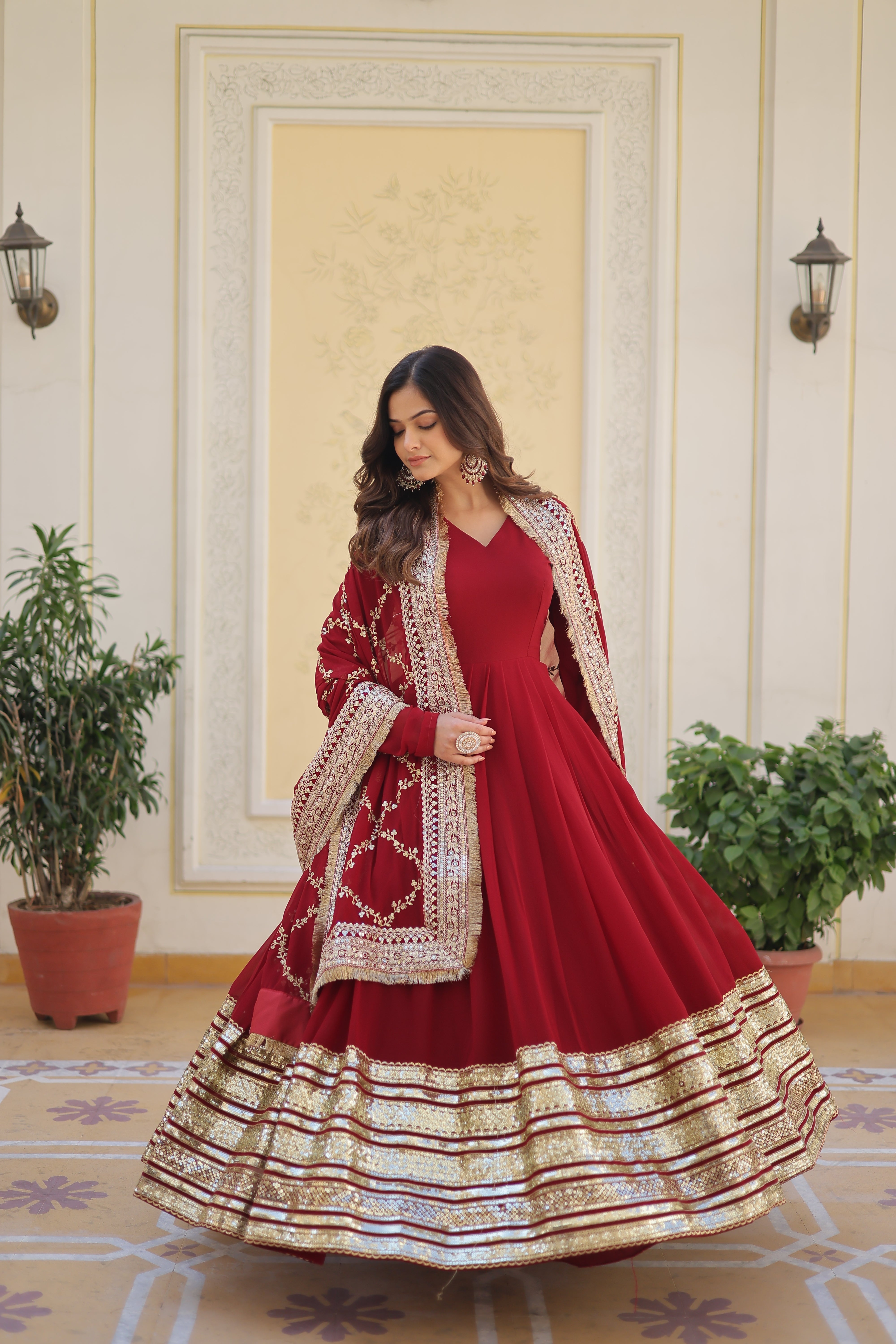 Elegant Faux Blooming Embroidered Gown Set