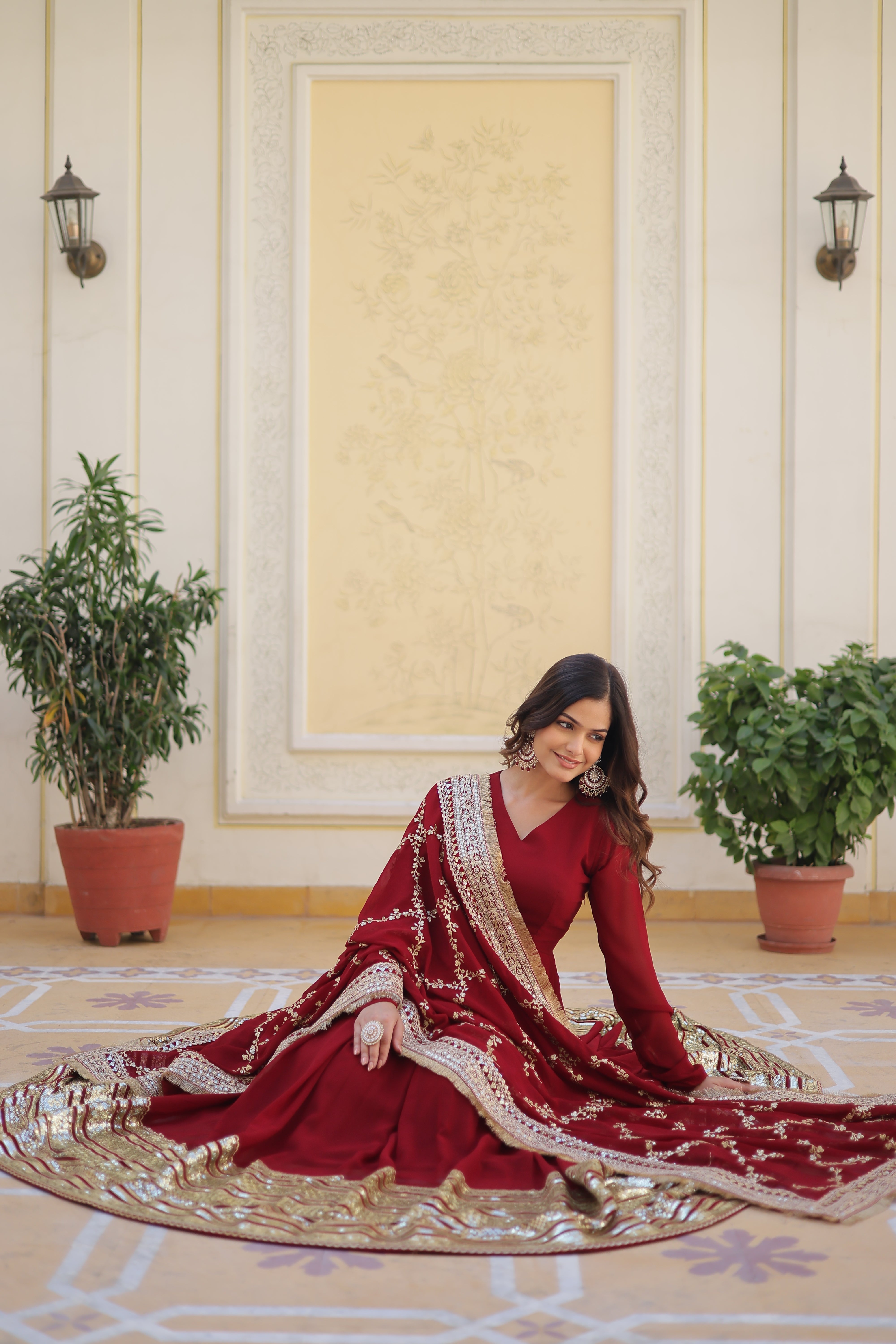 Elegant Faux Blooming Embroidered Gown Set