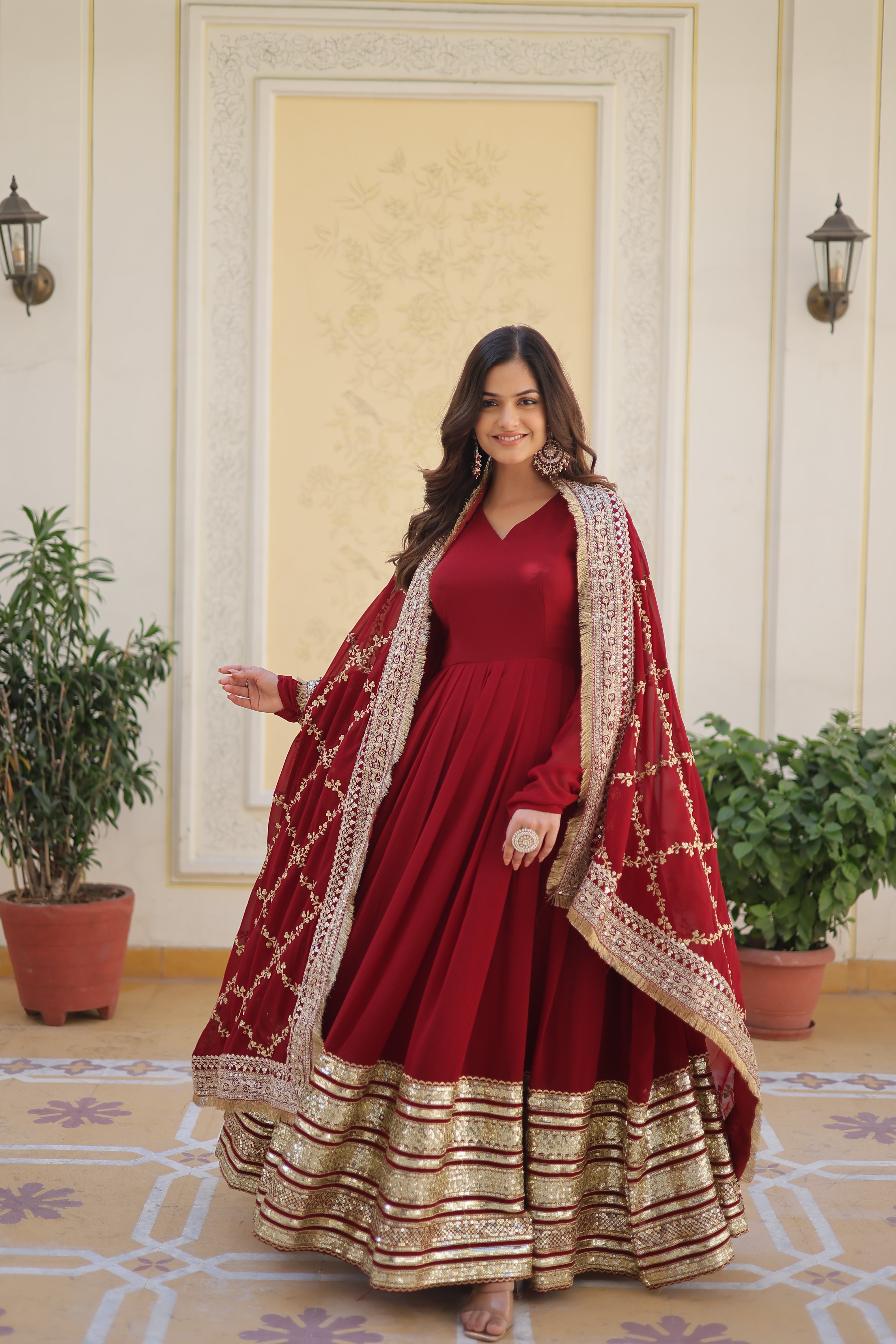 Elegant Faux Blooming Embroidered Gown Set