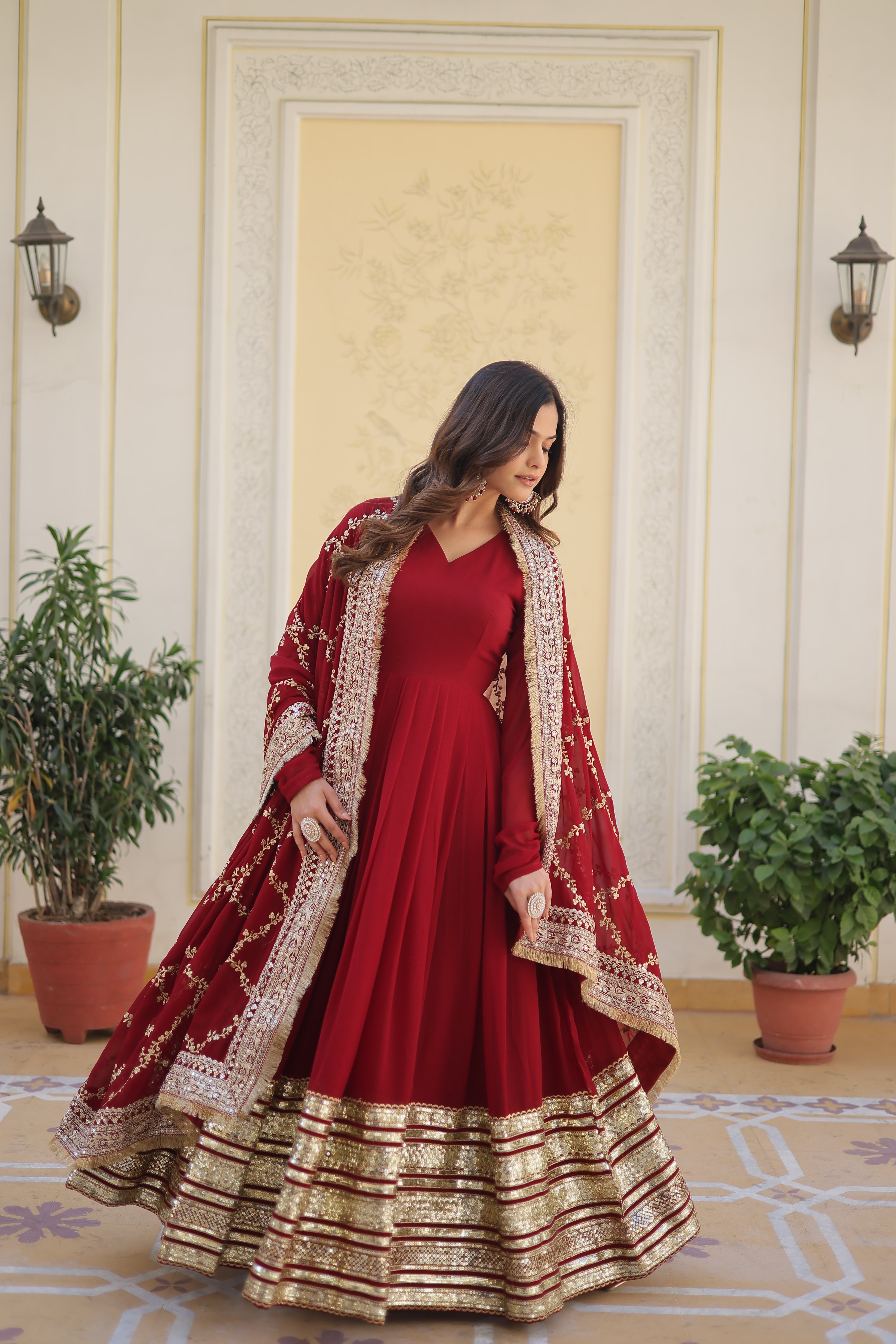 Elegant Faux Blooming Embroidered Gown Set