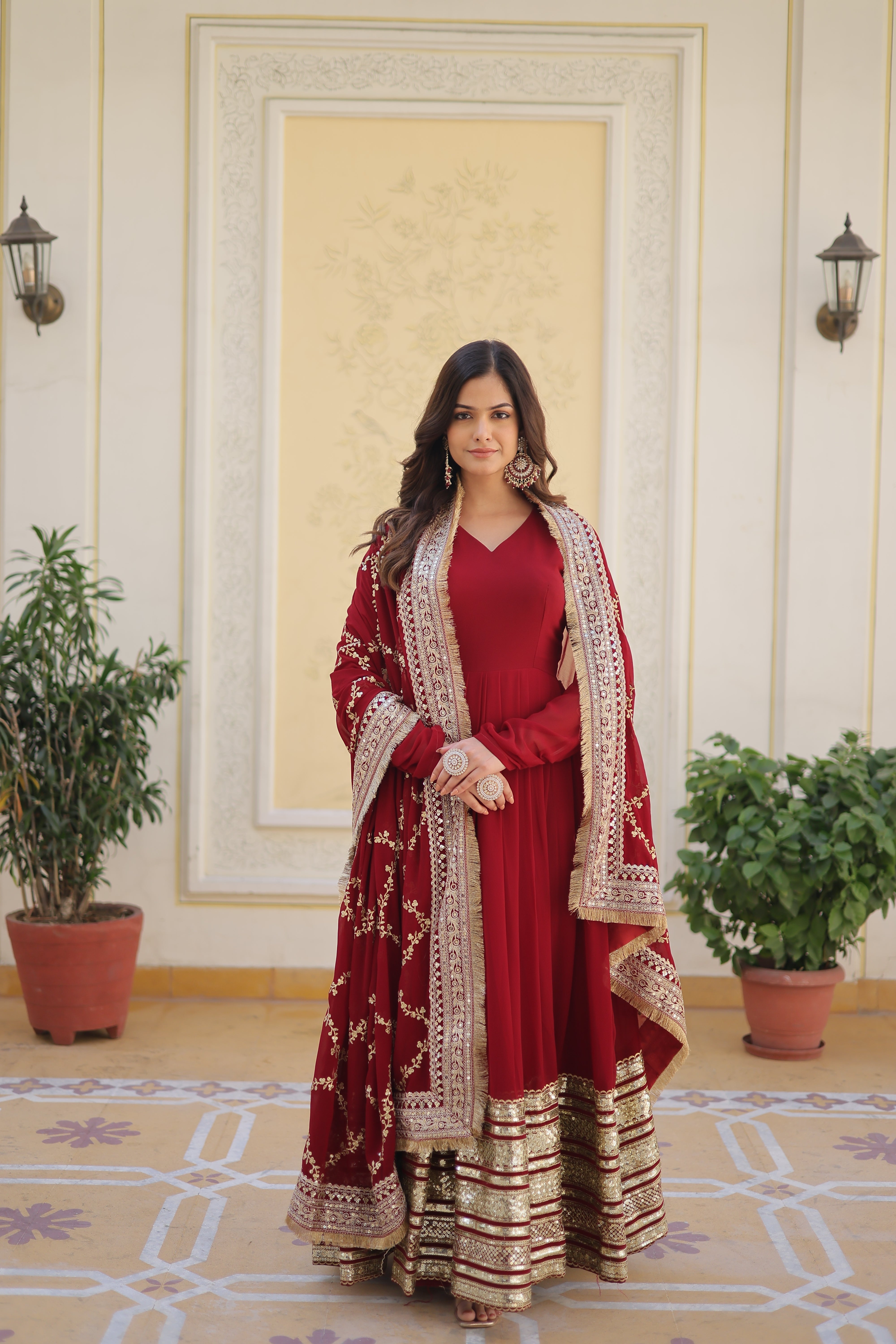 Elegant Faux Blooming Embroidered Gown Set