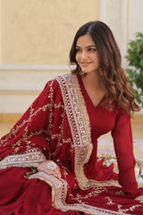 Elegant Faux Blooming Embroidered Gown Set