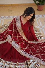 Elegant Faux Blooming Embroidered Gown Set