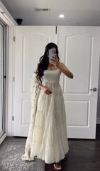 Faux Georgette Fully Stitched Ruffle Flair Anarkali Gown with Embroidered Dupatta – Elegant Festival & Party Wear