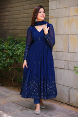 Faux Georgette Anarkali Suit with Thread & 9mm Sequins Work – Elegant 3-Piece Party Set