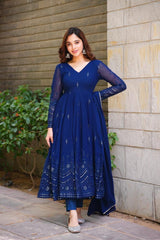 Faux Georgette Anarkali Suit with Thread & 9mm Sequins Work – Elegant 3-Piece Party Set