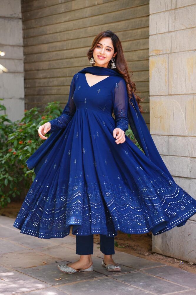 Faux Georgette Anarkali Suit with Thread & 9mm Sequins Work – Elegant 3-Piece Party Set