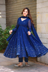 Faux Georgette Anarkali Suit with Thread & 9mm Sequins Work – Elegant 3-Piece Party Set