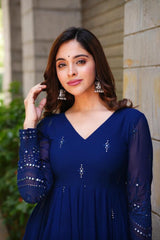 Faux Georgette Anarkali Suit with Thread & 9mm Sequins Work – Elegant 3-Piece Party Set