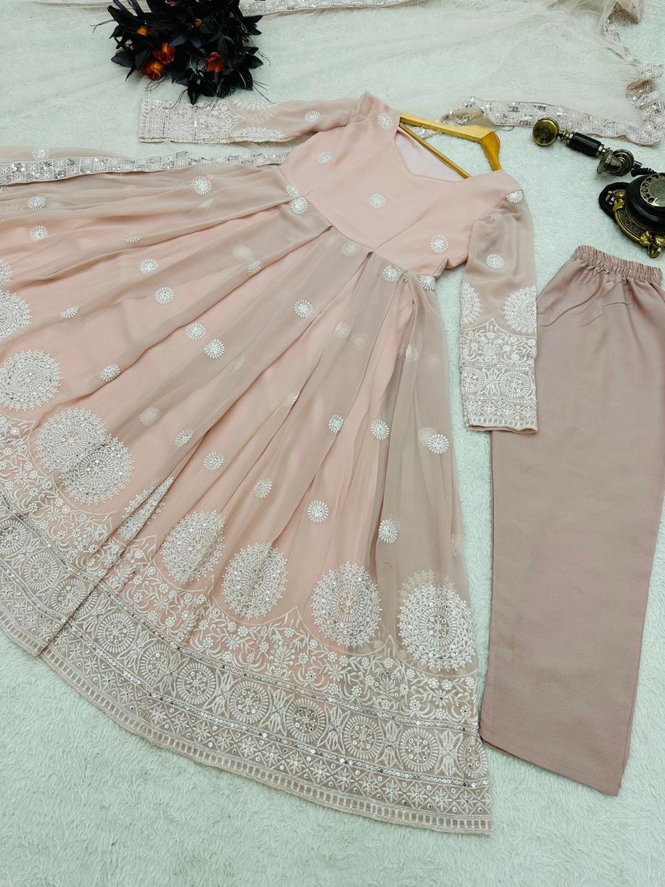 Elegant Fox Georgette Anarkali Suit with Embroidered Sequence Work