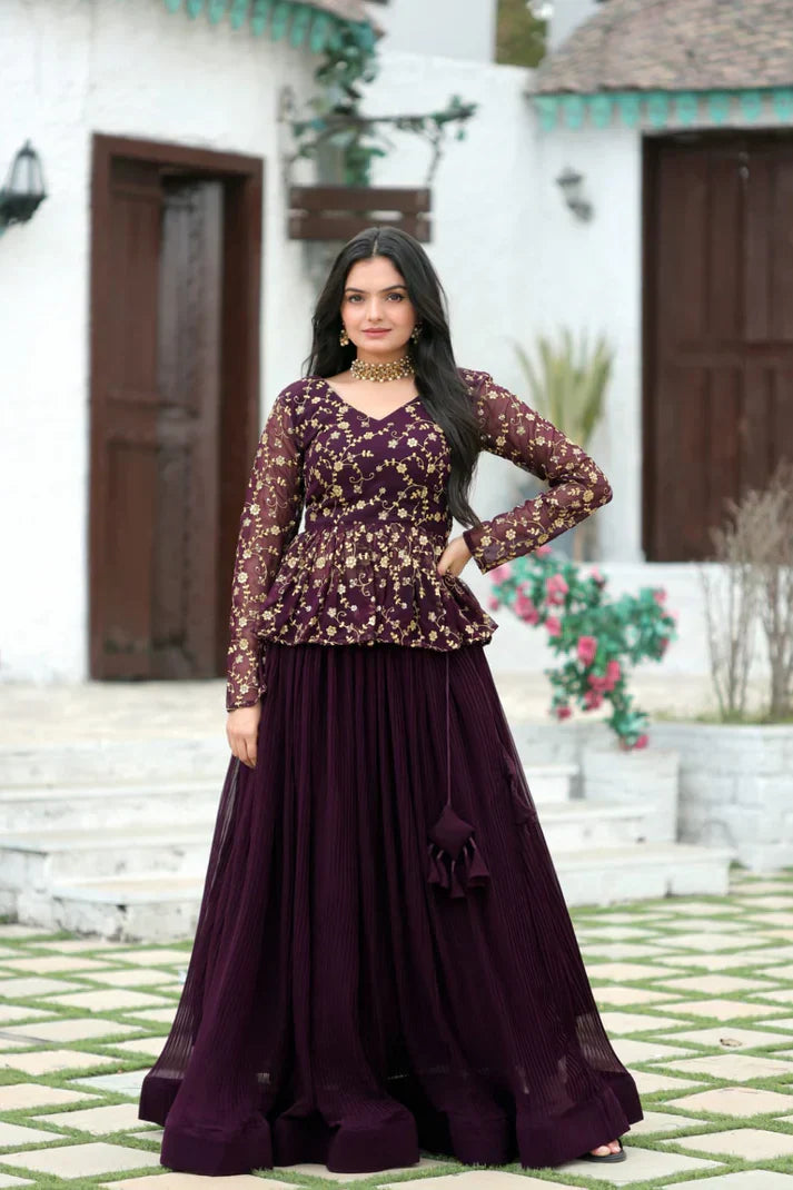 Magenta Faux Georgette Umbrella Flair Lehenga with Designer Peplum Blouse