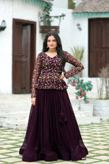 Magenta Faux Georgette Umbrella Flair Lehenga with Designer Peplum Blouse