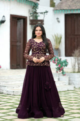 Magenta Faux Georgette Umbrella Flair Lehenga with Designer Peplum Blouse