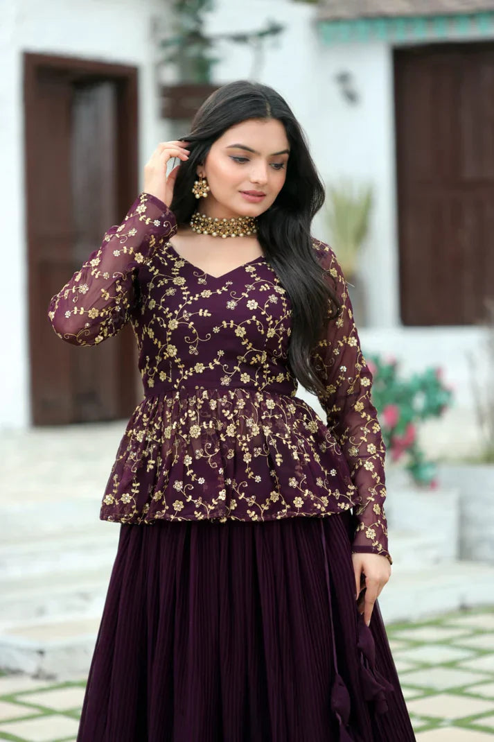 Magenta Faux Georgette Umbrella Flair Lehenga with Designer Peplum Blouse