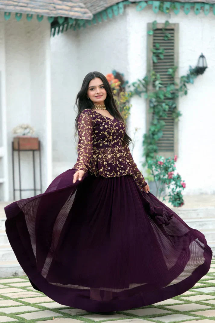 Magenta Faux Georgette Umbrella Flair Lehenga with Designer Peplum Blouse
