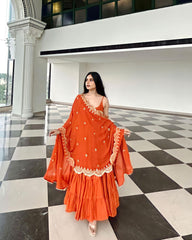 Faux Georgette Black Three-Piece Anarkali Suit with 10-Meter Ruffle Flair & Embroidered Dupatta