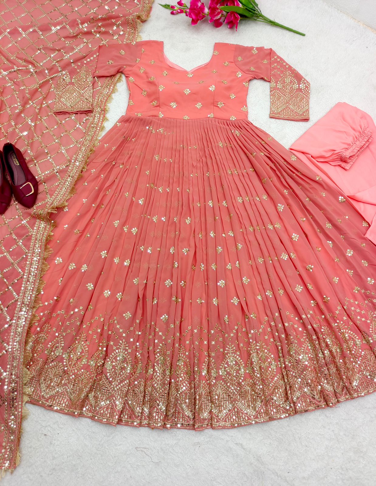 Heavy Fox Georgette Anarkali Suit with 5mm Sequins Embroidery – Elegant 3-Piece Party Set