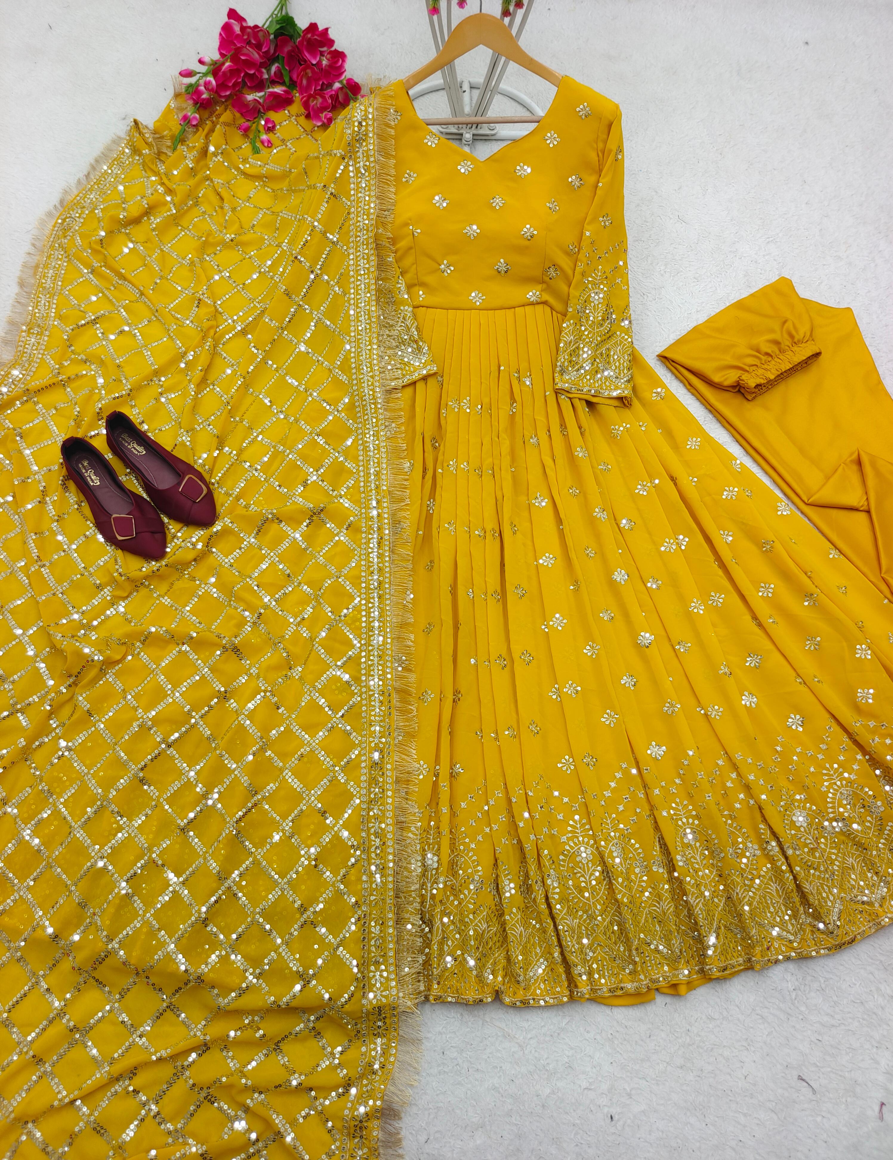 Heavy Fox Georgette Anarkali Suit with Sequence Embroidery – 3-Piece Set