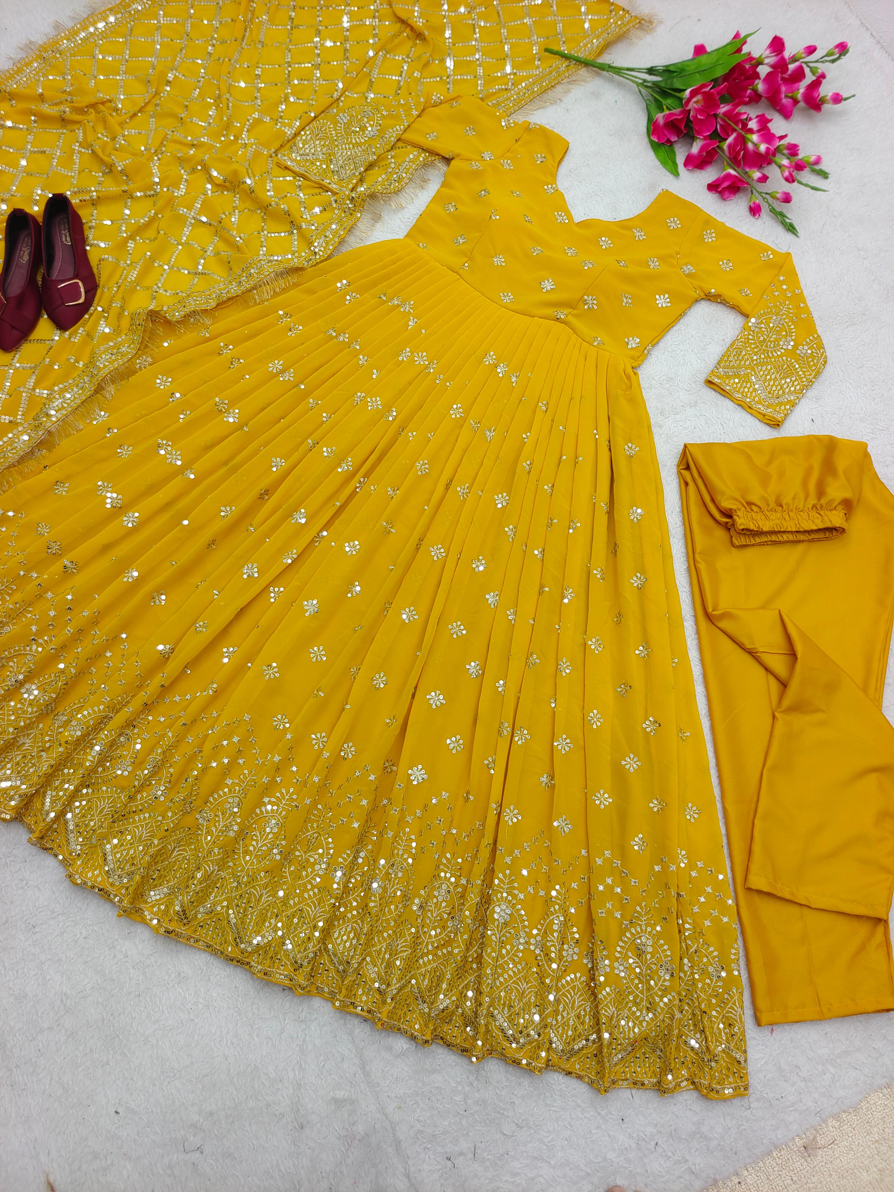 Heavy Fox Georgette Anarkali Suit with Sequence Embroidery – 3-Piece Set
