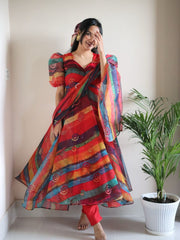 Elegant Organza Silk Anarkali Suit with Digital Print & Huge Flair