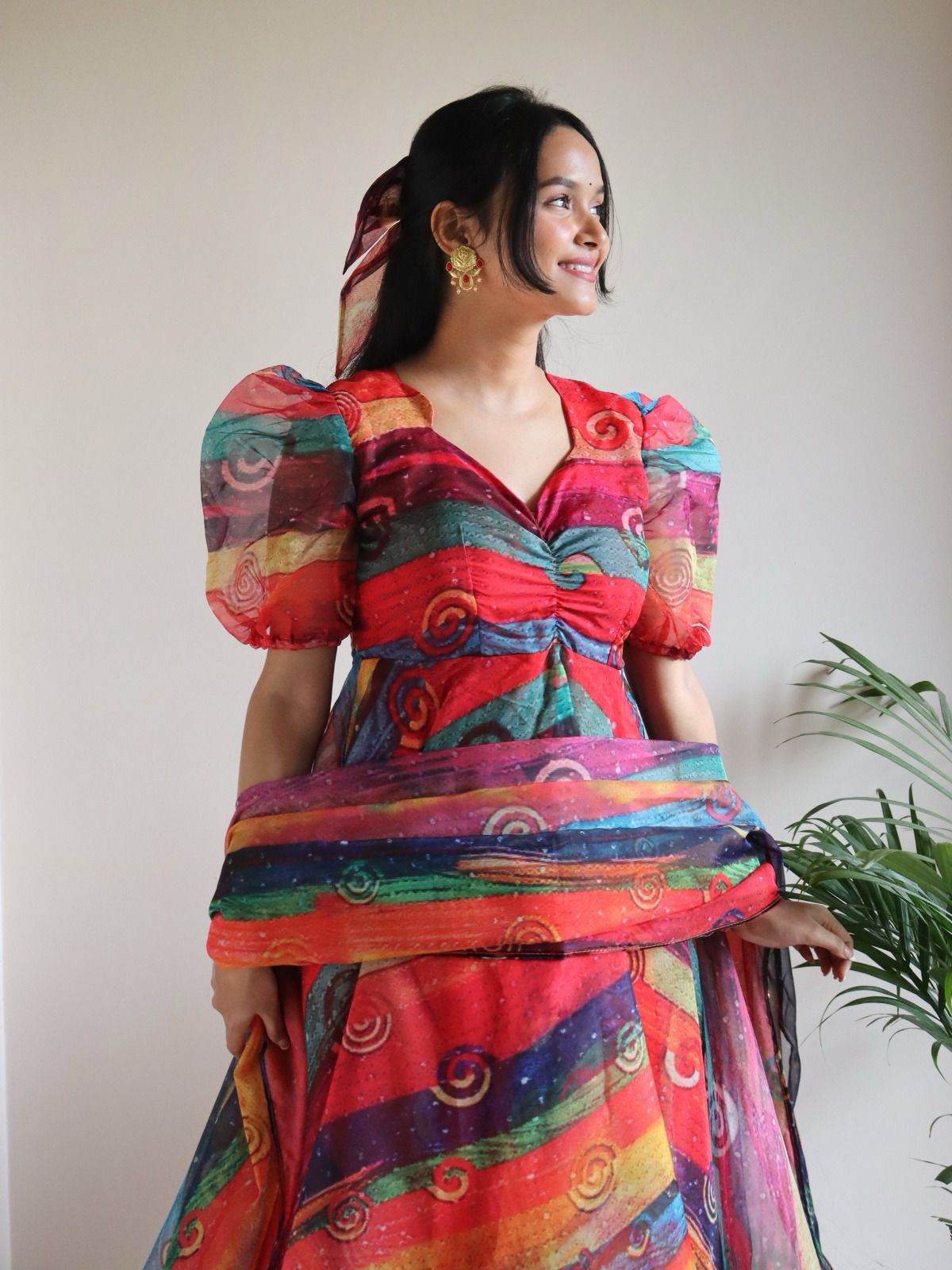Elegant Organza Silk Anarkali Suit with Digital Print & Huge Flair